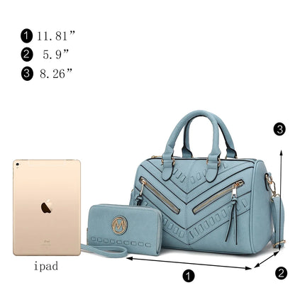 Lara Vegan Leather Women'S Satchel Bag, Elegant Designer Handbag & Wristlet Wallet 2 Pcs - Taupe