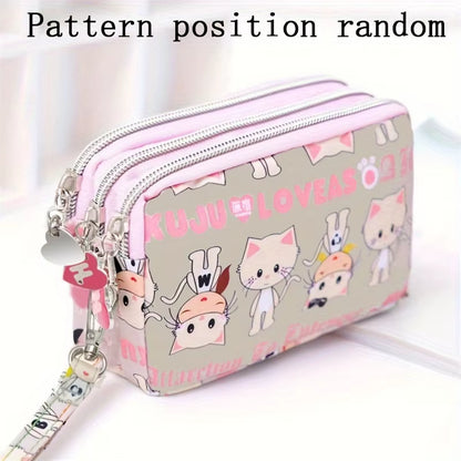 Thickened Three-Layer Long Zipper Pocket Purse Women'S Handbag Wrist Mobile Phone Bag Cute Washable Cloth